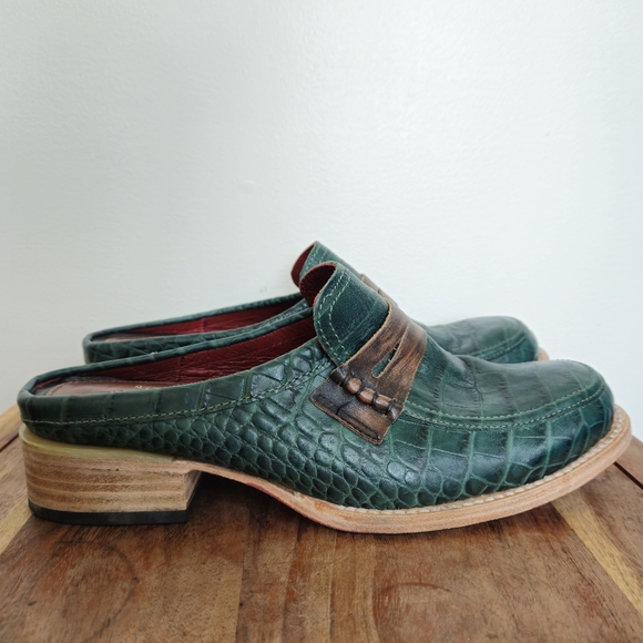 Freebird by Steven Mules Pink Leather Blush Snake & Green Croc Shoes Wms Size 8 - Picture 7 of 15